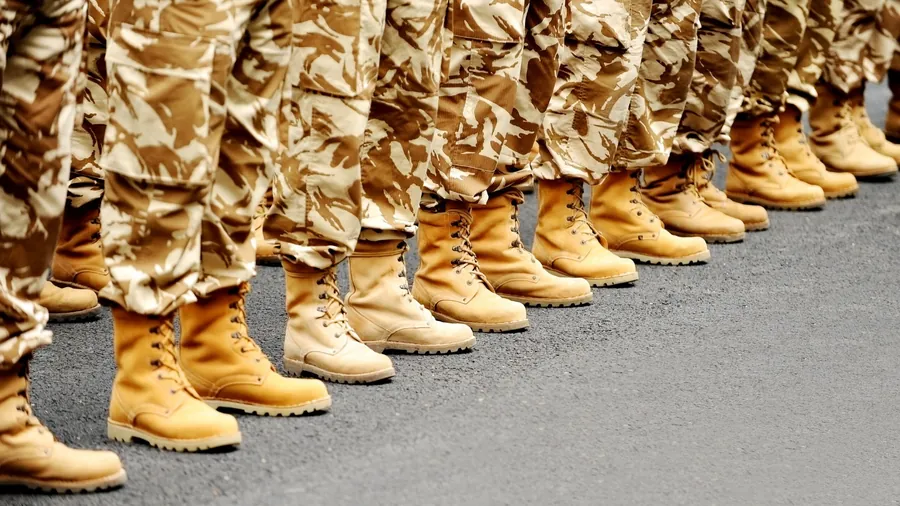 Row of military boots, honoring the veterans on our team